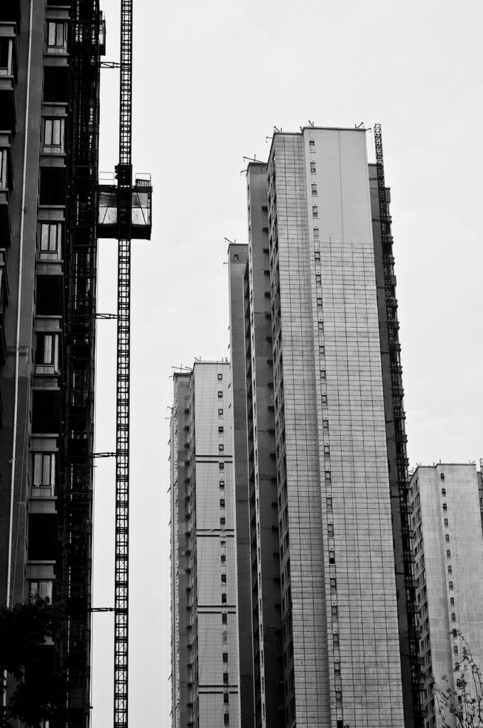 nanjing, building, construction, black and white, city, line, composition, structure, develop, elevator